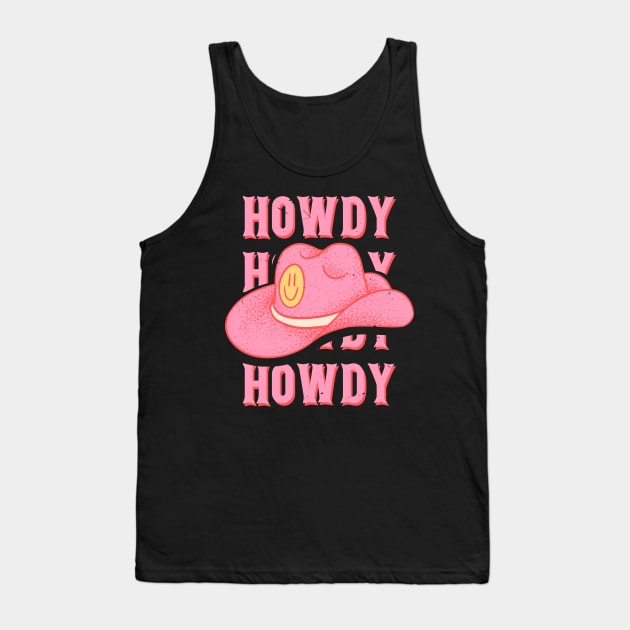 HOWDY HOWDY HOWDY YALL | Pink Cowboy Hat Cowgirl Preppy Aesthetic | Creamy Pink Background Tank Top by anycolordesigns